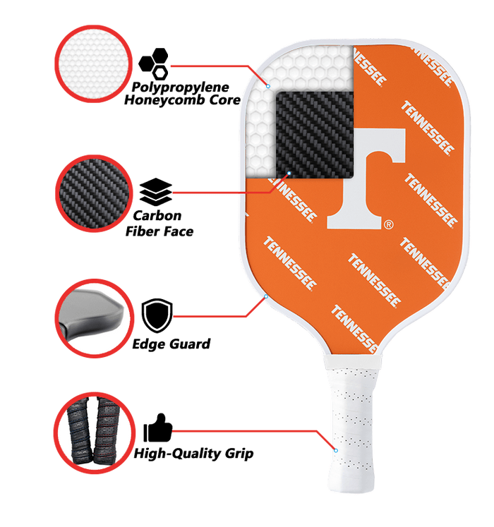 Tennessee Volunteers Pickleball Paddle | Carbon Fiber Face | 12mm Core - Club Rehab