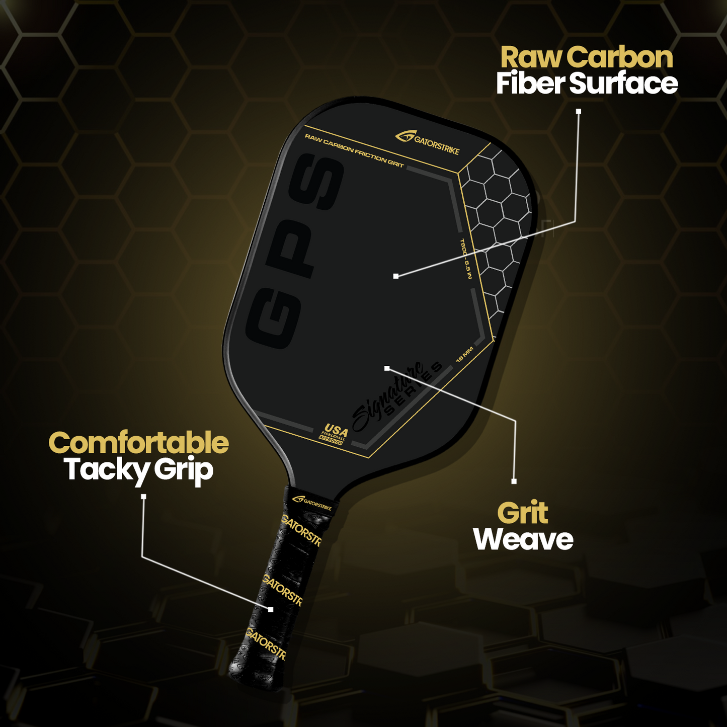 Gold Pro Power T800 Power (16mm) Raw Carbon Fiber Weave Grit