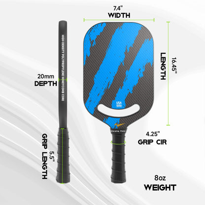 Ascent Power Sky Blue Paddle – 20mm 3K T300 Carbon Fiber Pickleball for Power & Precision