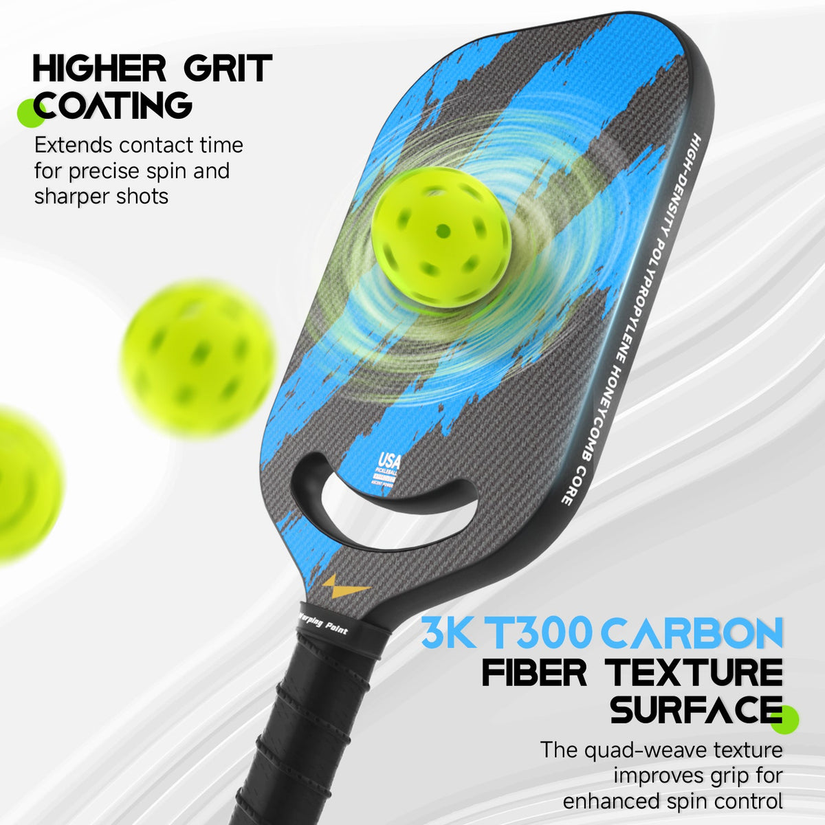 Ascent Power Sky Blue Paddle – 20mm 3K T300 Carbon Fiber Pickleball for Power & Precision