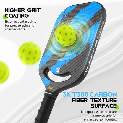 Ascent Power Sky Blue Paddle – 20mm 3K T300 Carbon Fiber Pickleball for Power & Precision