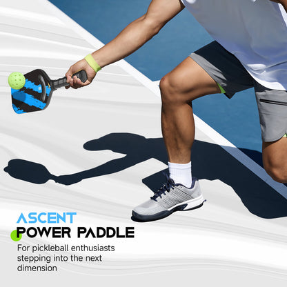 Ascent Power Sky Blue Paddle – 20mm 3K T300 Carbon Fiber Pickleball for Power & Precision